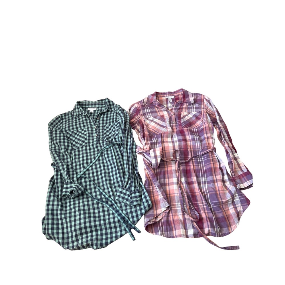 Liz Lange Maternity Target Plaid Tunic Shirt Lot of 2 Green Purple XS Cotton